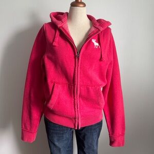 Abercrombie & Fitch Muscle Pink -Red  Zipped Hoodie with Embroidered White Deer